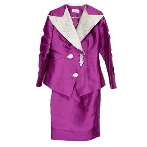 EY Boutique 2 Piece Skirt Suit Womens 8 Fuchsia NWT Rhinestone Collar Set